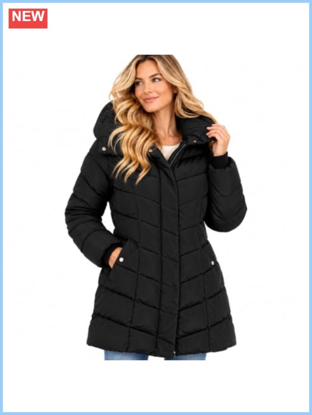 Steve Madden Long Puffer Coat Quilted Hooded Winter Parka Jacket